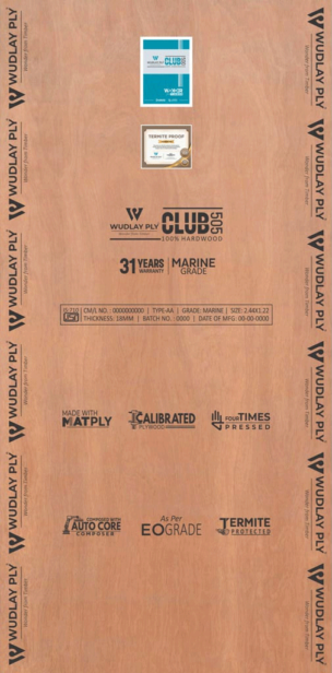 Wudlay Club 505 8 ft x 4 ft BWP Grade Plywood 19 mm